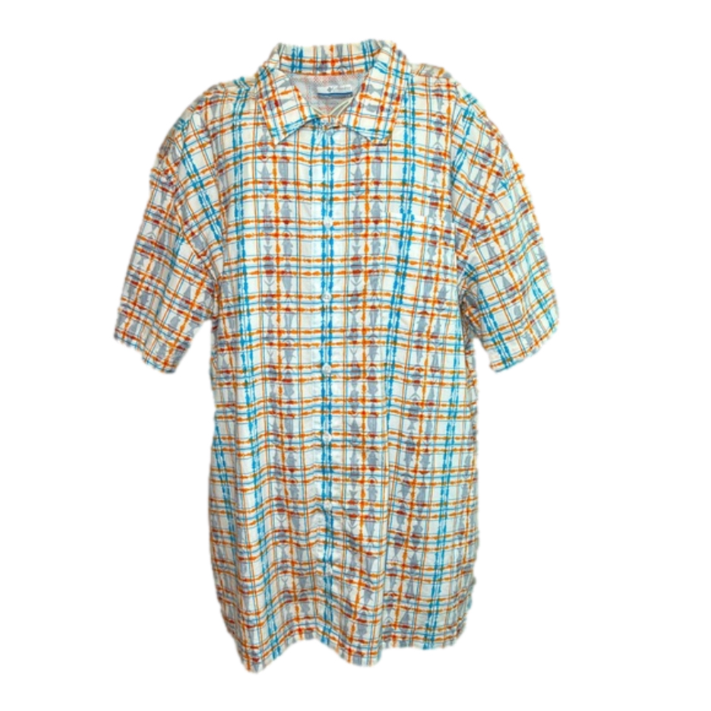 Men’s Columbia PFG - Blue/Orange Plaid Fish - Size L